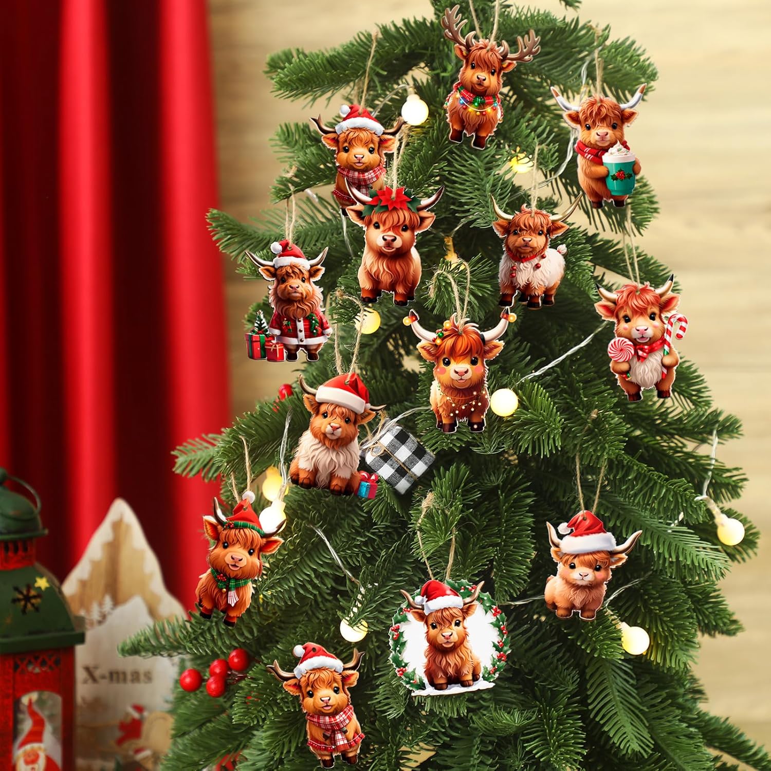 Wenqik 36 Pcs Wooden Christmas Cow Decor Set