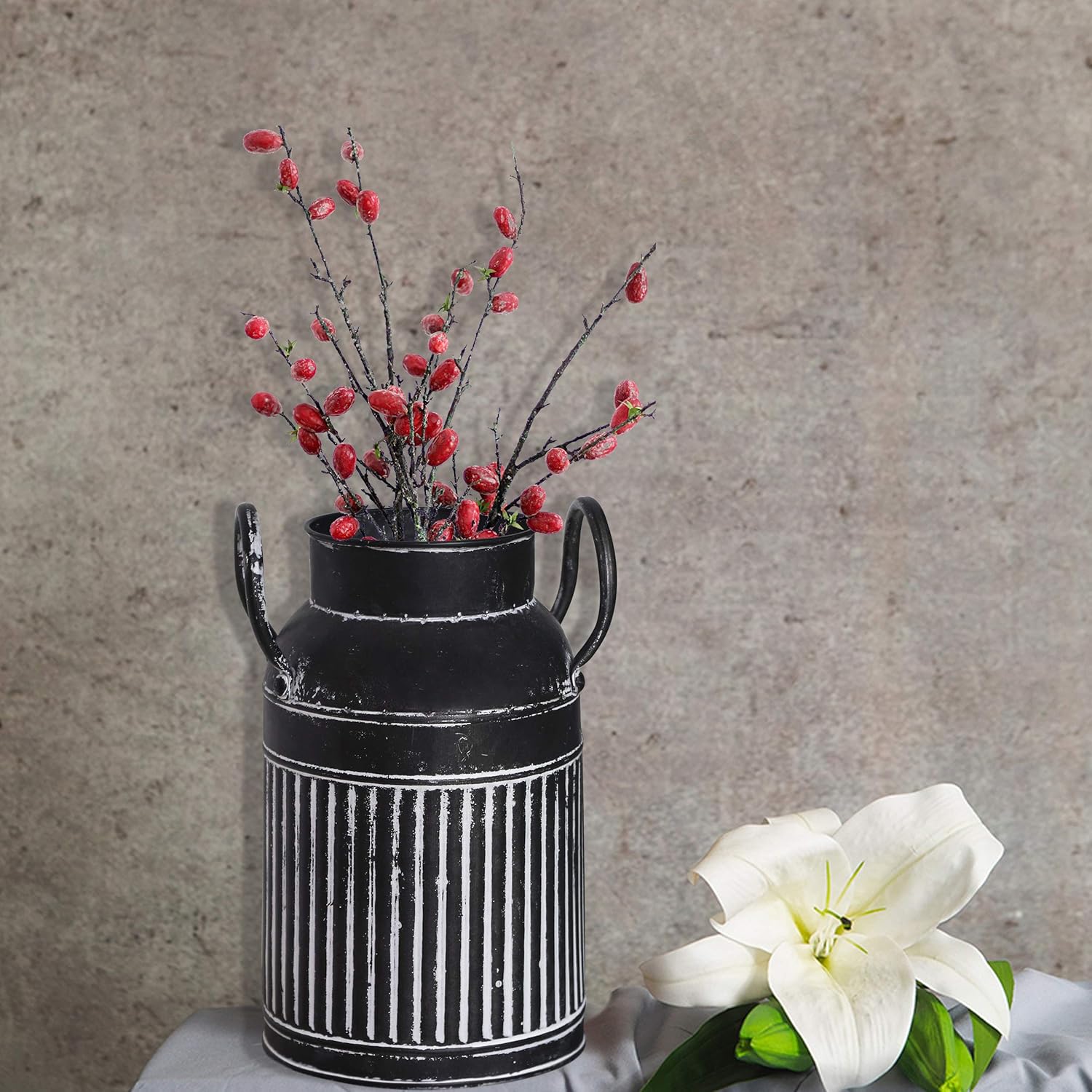 Farmhouse Galvanized Bucket Vase - Black