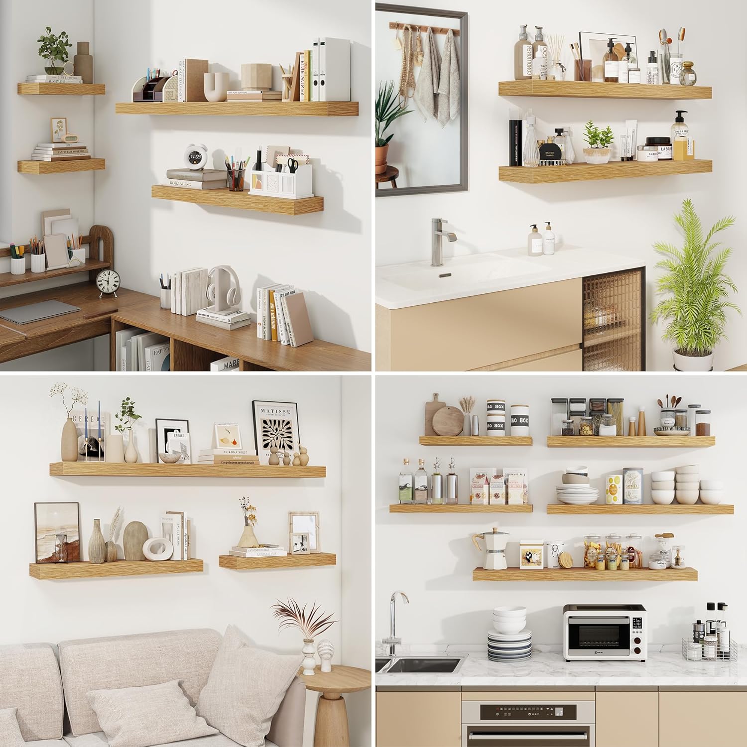 Fuqing Floating Shelves Wall Mounted Oak 65 Inch Set of 3