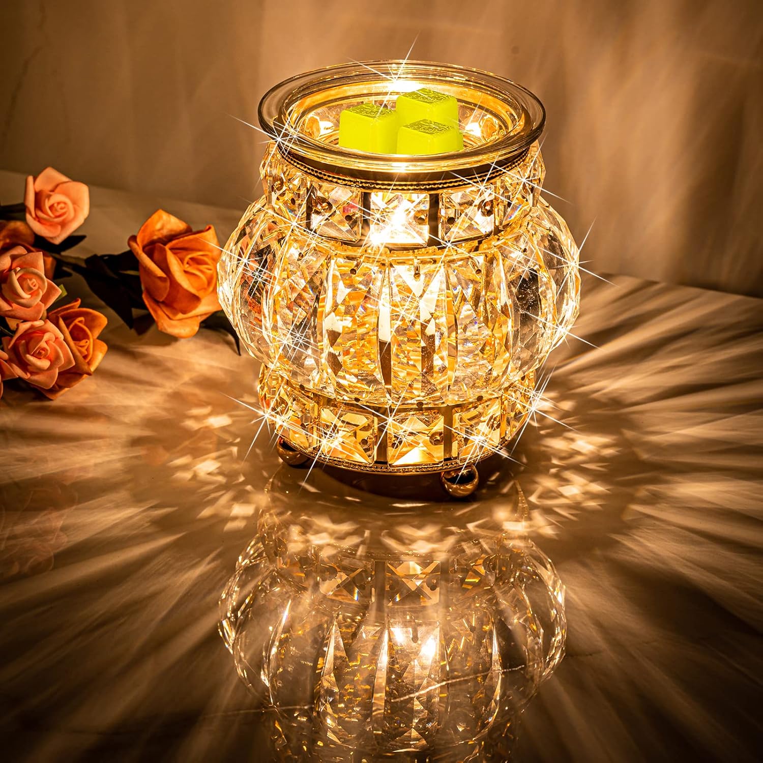 MAXWINER Wax Melt Warmer Wrought Iron Crystal for Home Office Living Room