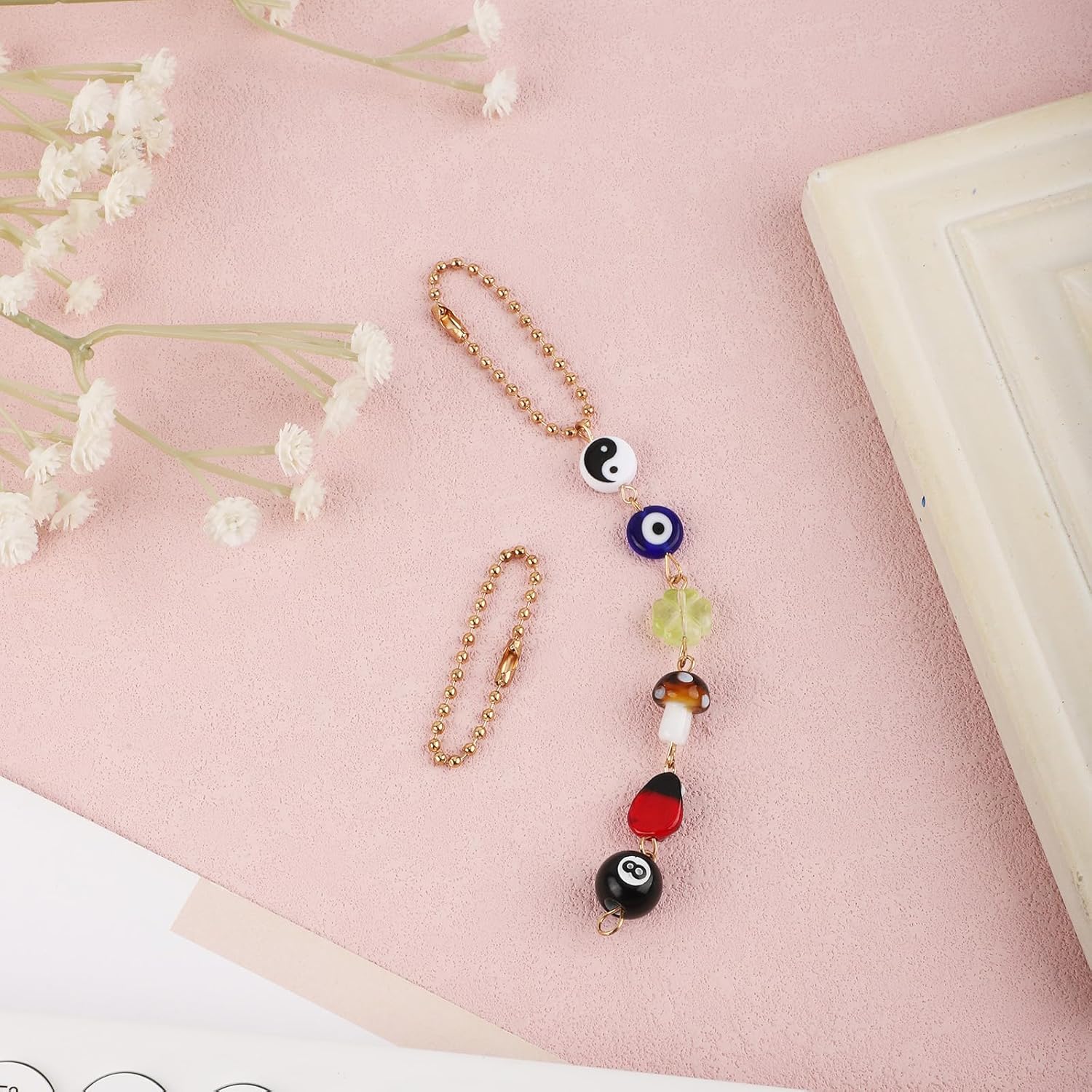 Evil Eye Car Charm with Yin Yang and Four Leaf Clover