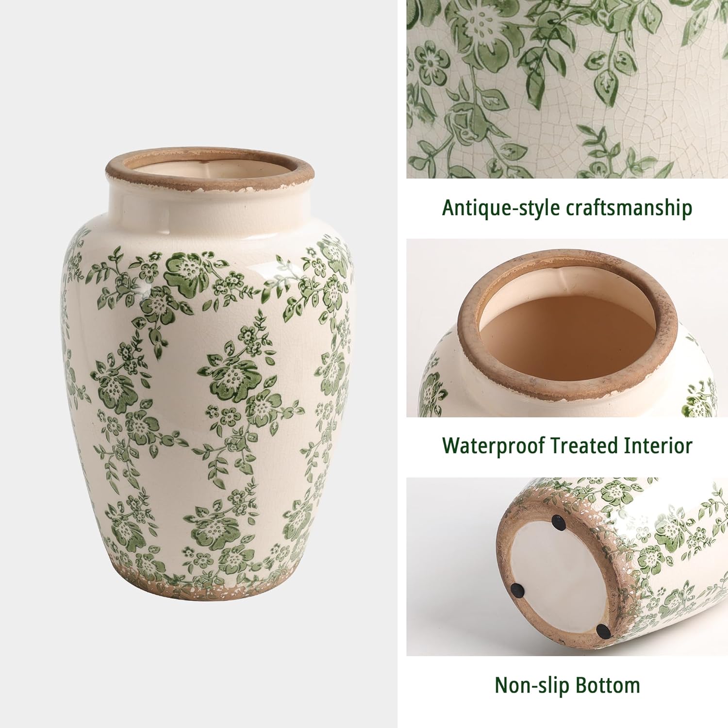 Ronasip Retro Ceramic Vase Green 10 Inch