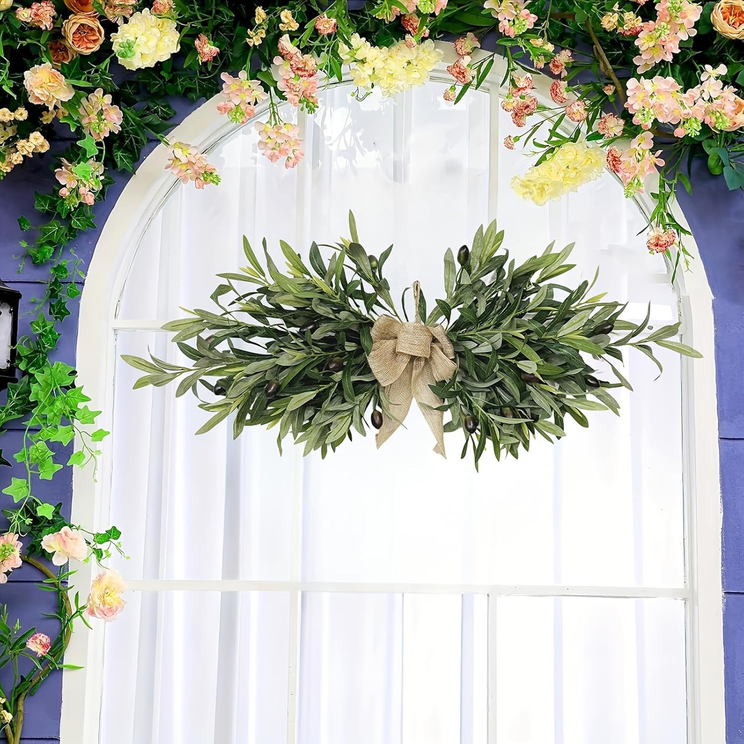Wnvivi 236 Inch Artificial Olive Flower Swags Wreath