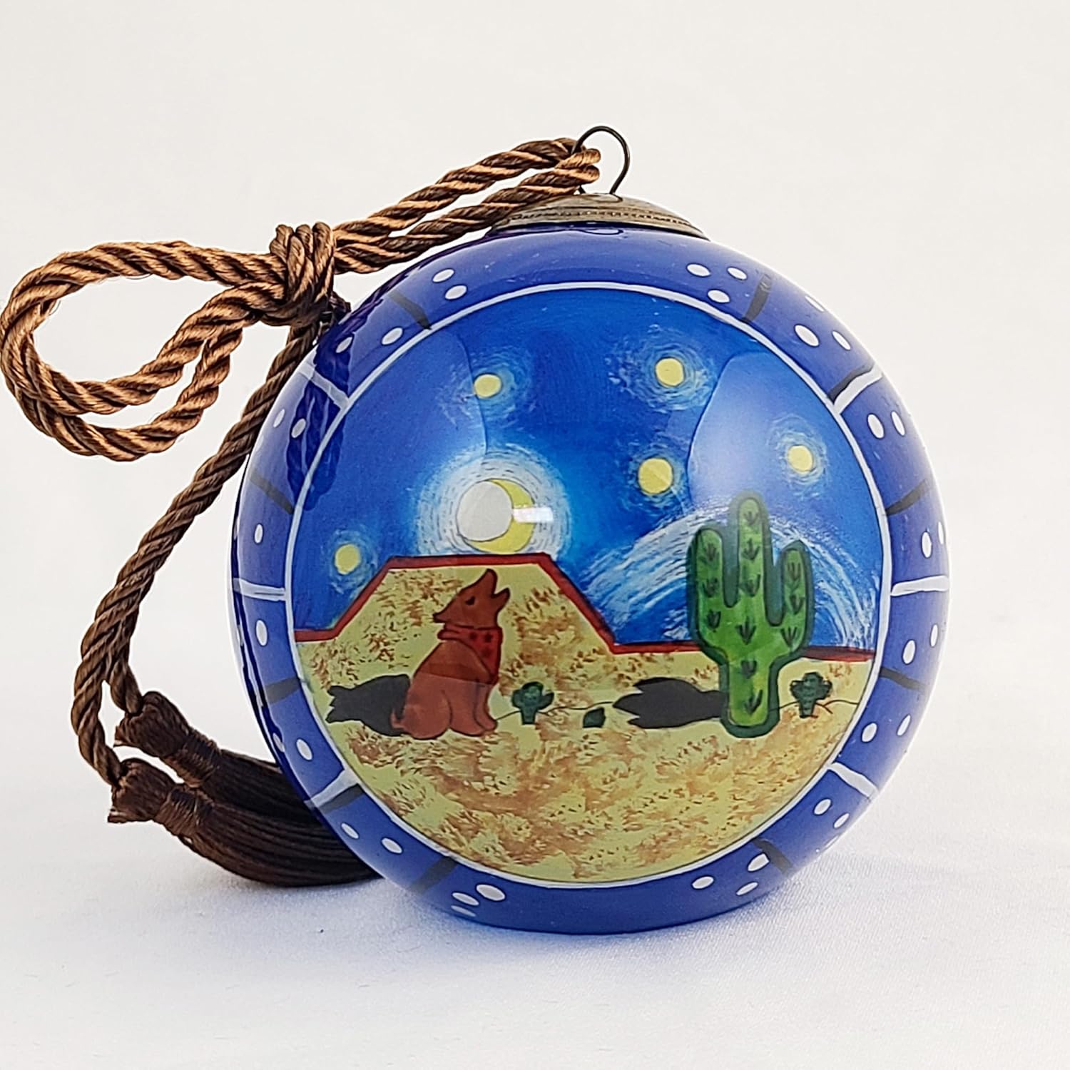 Cactus and Dog Fairyland Blue Glass Ornament