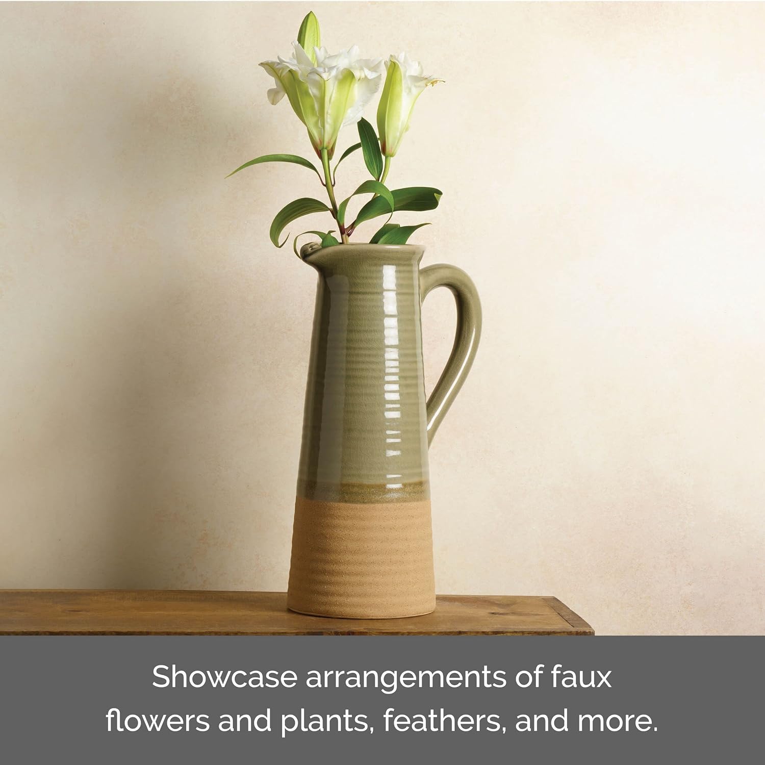 Elements Ceramic Pitcher Vase Sage Green 15 Inch