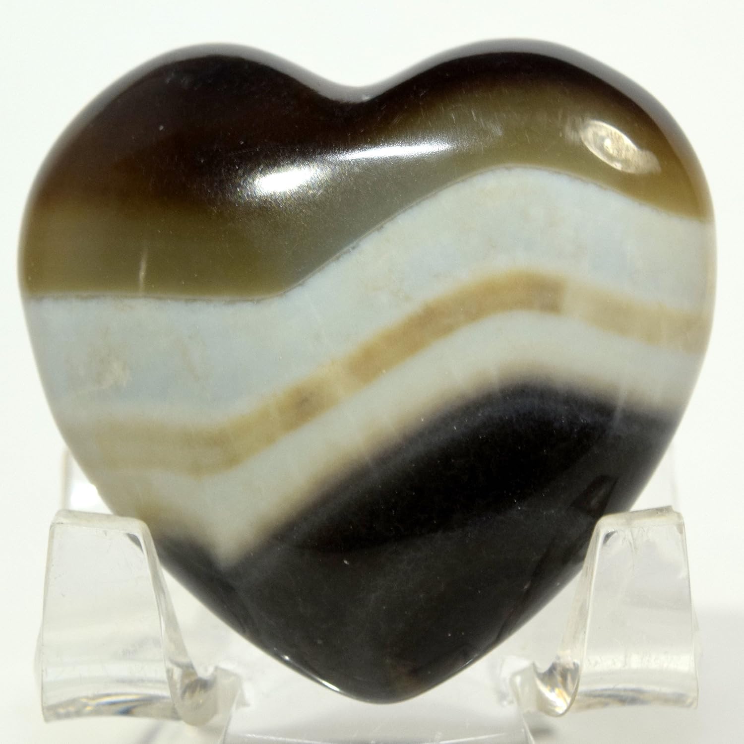 43mm Agate Heart Natural Banded Crystal Love Stone with Acrylic Stand