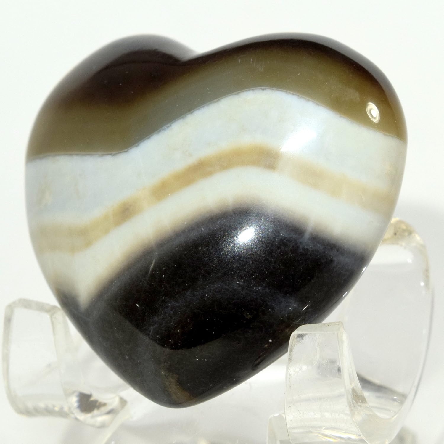 43mm Agate Heart Natural Banded Crystal Love Stone with Acrylic Stand