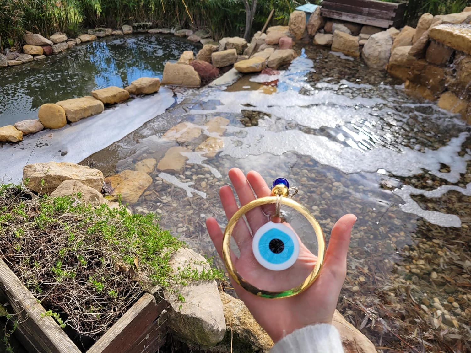 35 Inch Transparent Gold Evil Eye Wall Hanging