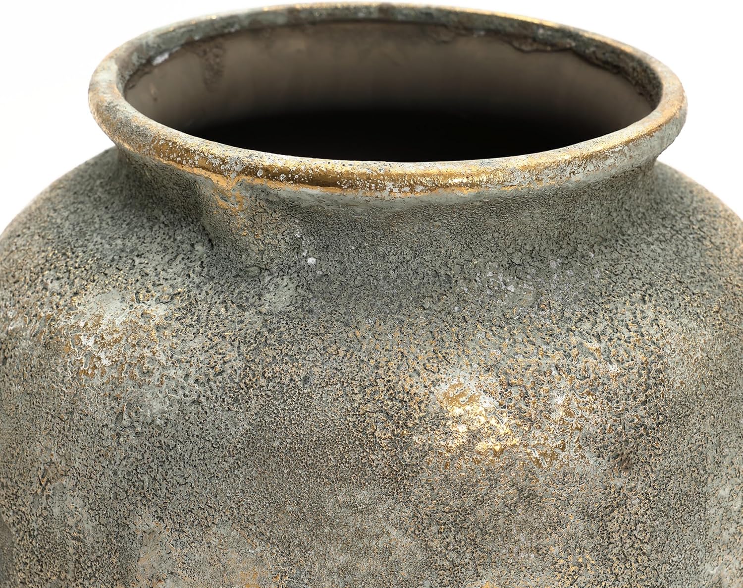 LuxenHome Rustic Ceramic Floor Vase with Gold and Brown Accents