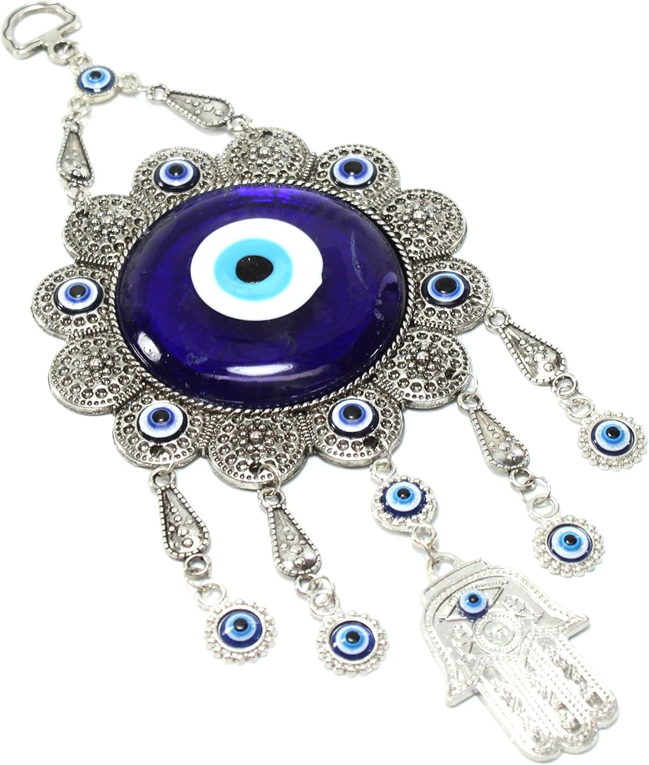 Turkish Blue Evil Eye Flower Hamsa Wall Hanging Charm