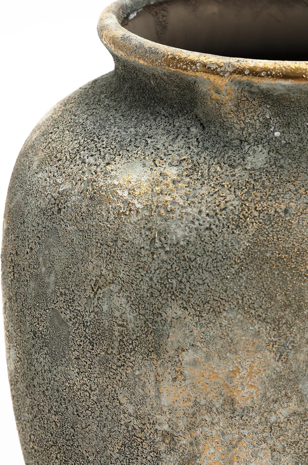 LuxenHome Rustic Ceramic Floor Vase with Gold and Brown Accents