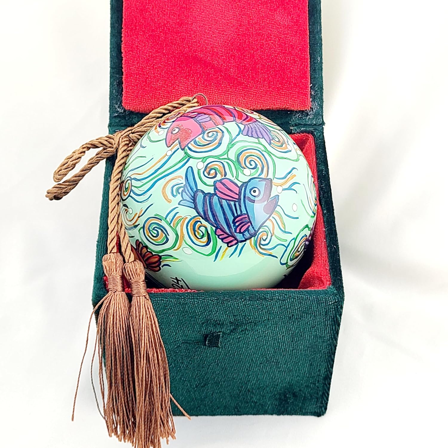 Handmade Painted Glass Fish Ornament with Gift Box