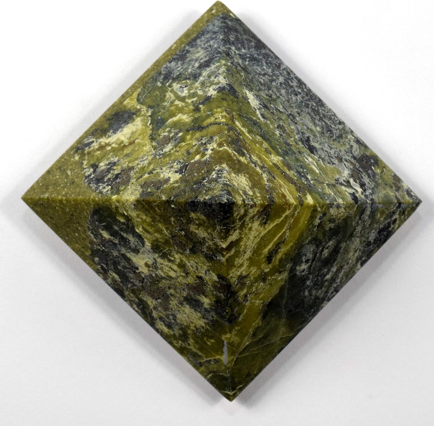 HC Set Green Serpentine Pyramid with Pyrite Clear Quartz Cabochon