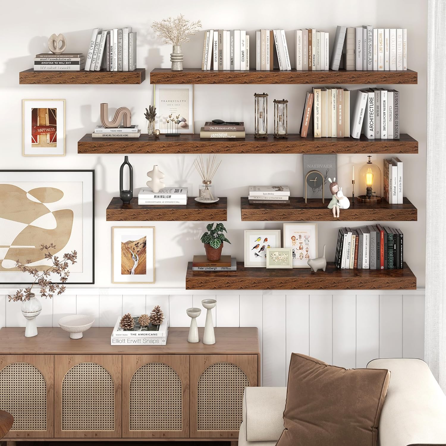 Venusmiles 36 Inch Wide Floating Wall Shelf - Brown