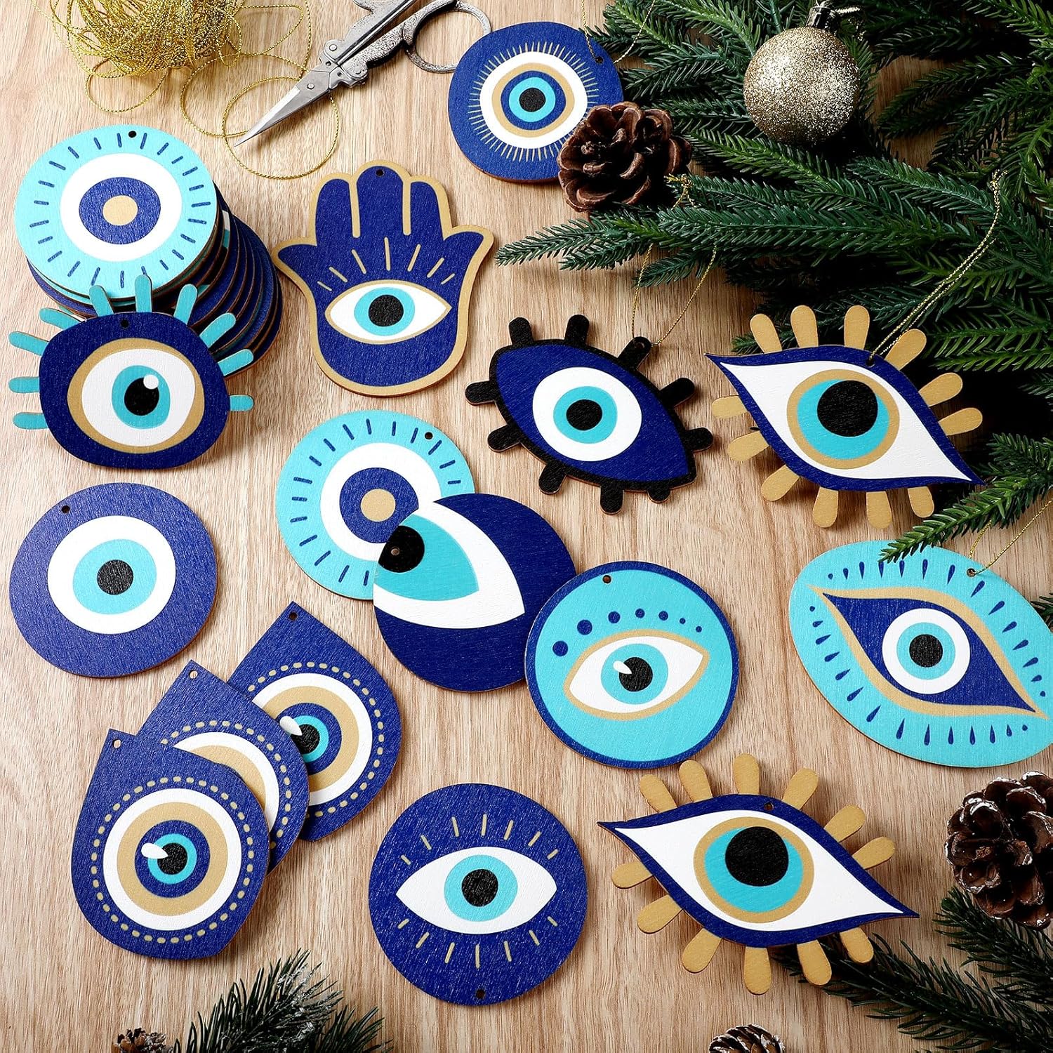 Leinuosen 36pcs Blue Evil Eye Hanging Ornaments for Christmas Tree