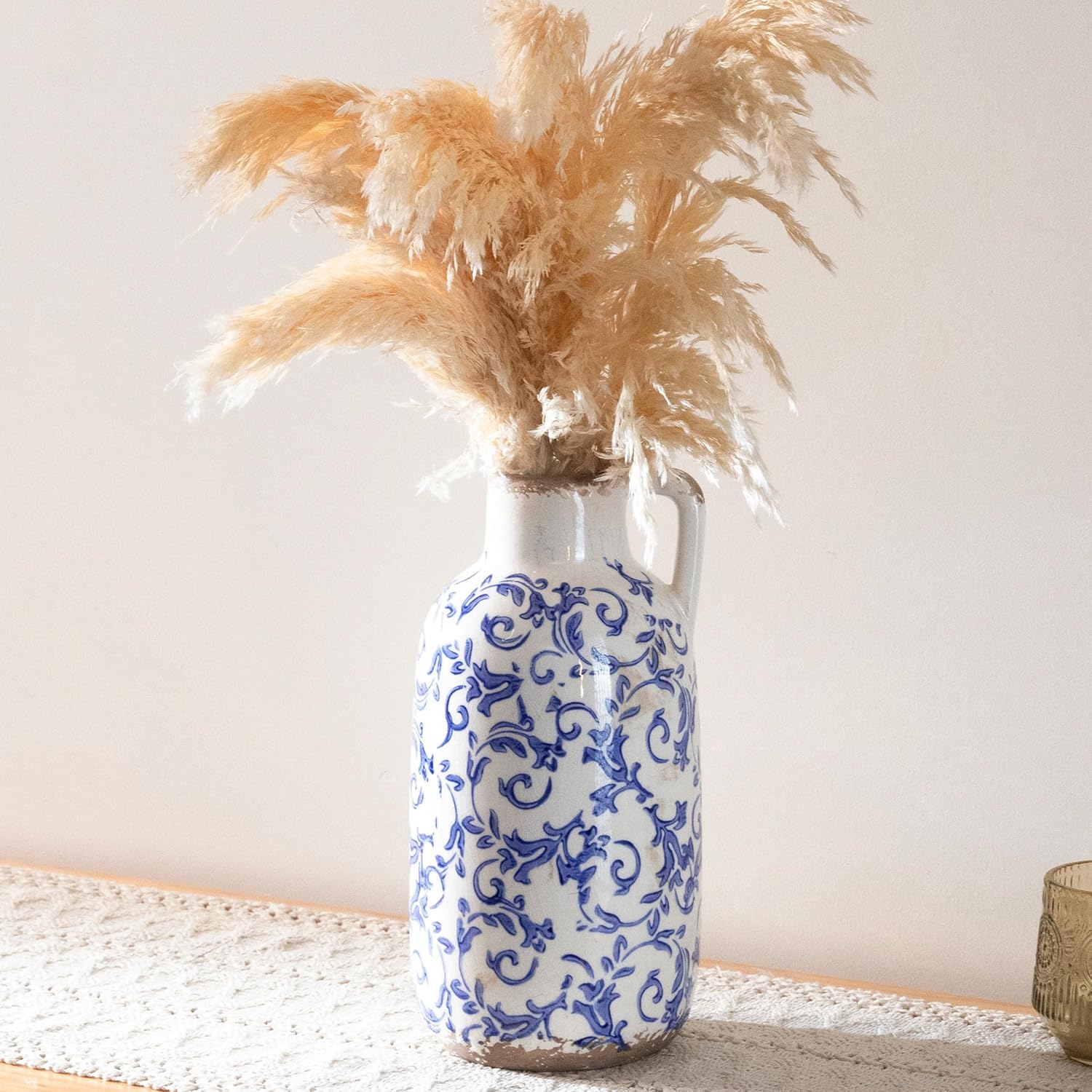 Blue and White Ceramic Vase with Crackle Glaze