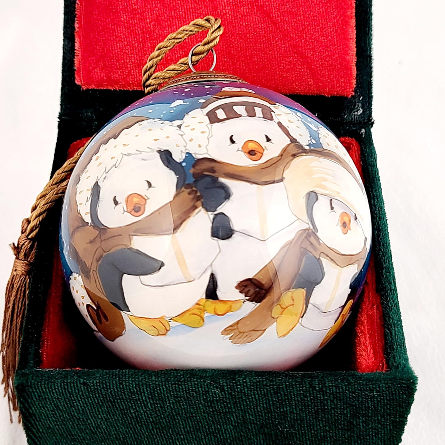 Honeylet Inside Painted Glass Penguin Ornament