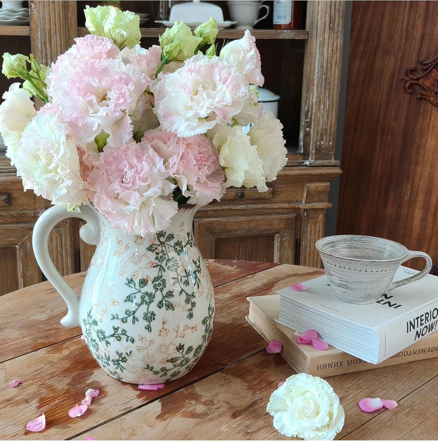 Rustic Ceramic Vase with Crackle Glaze Farmhouse Decor 1