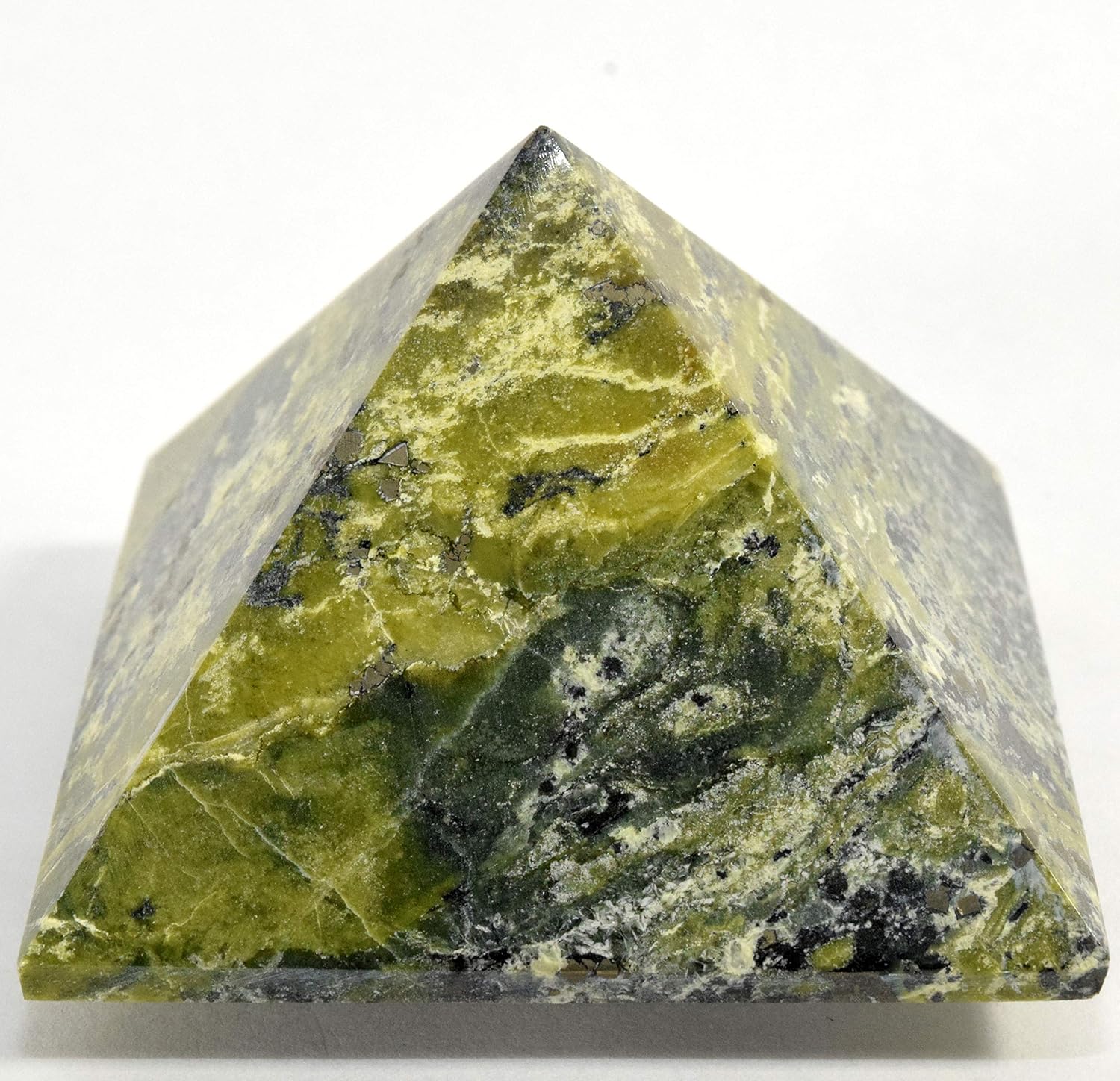 HC Set Green Serpentine Pyramid with Pyrite Clear Quartz Cabochon