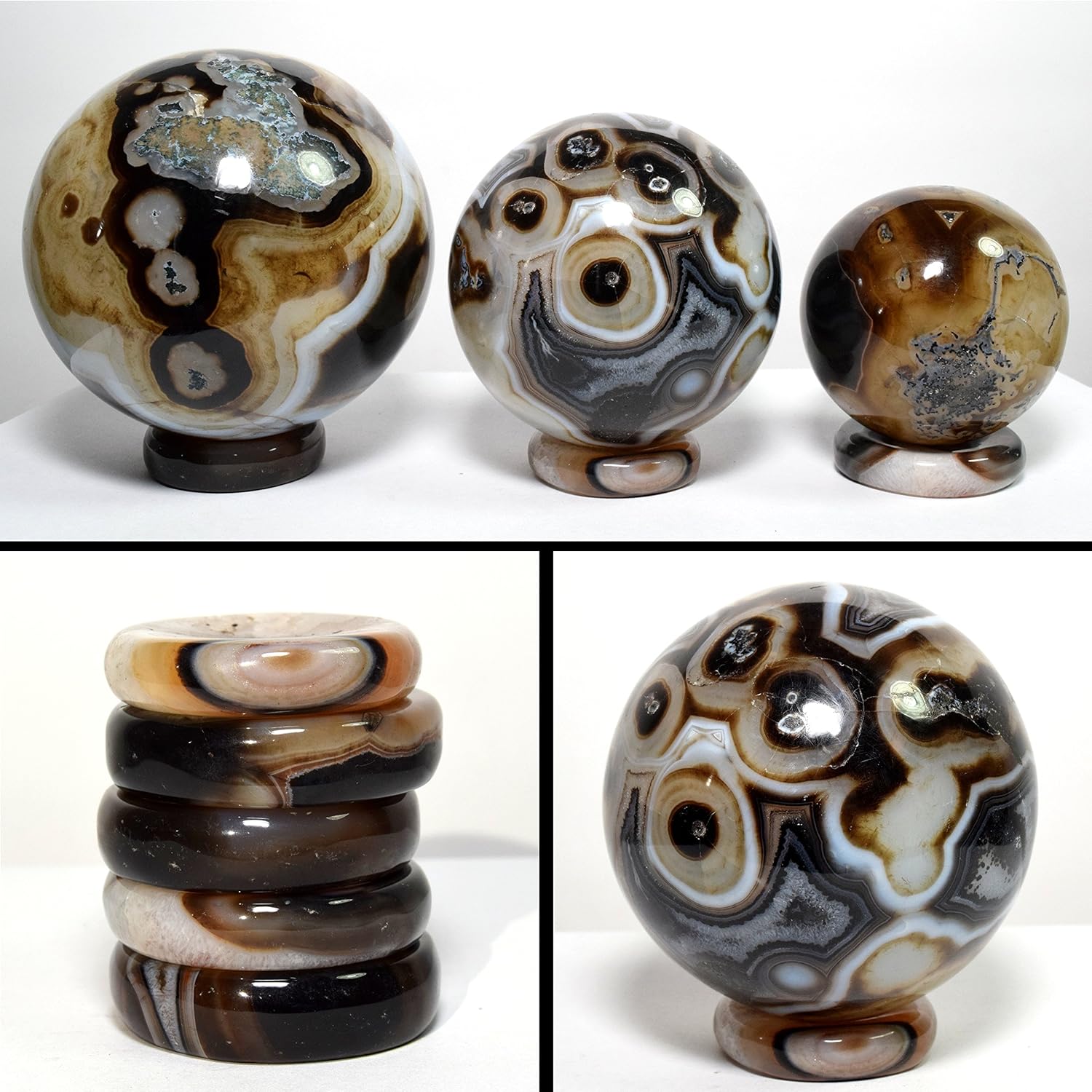 HQRP Banded Agate Stand for Meditation Crystal - 36mm Natural Stone