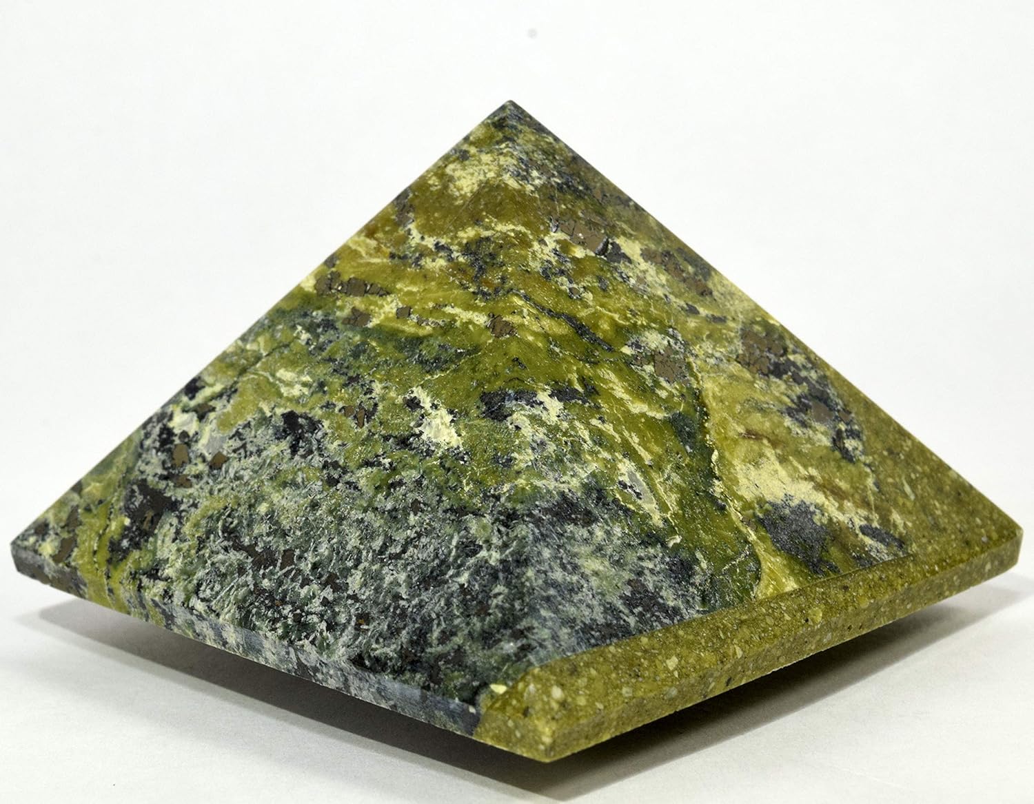 HC Set Green Serpentine Pyramid with Pyrite Clear Quartz Cabochon