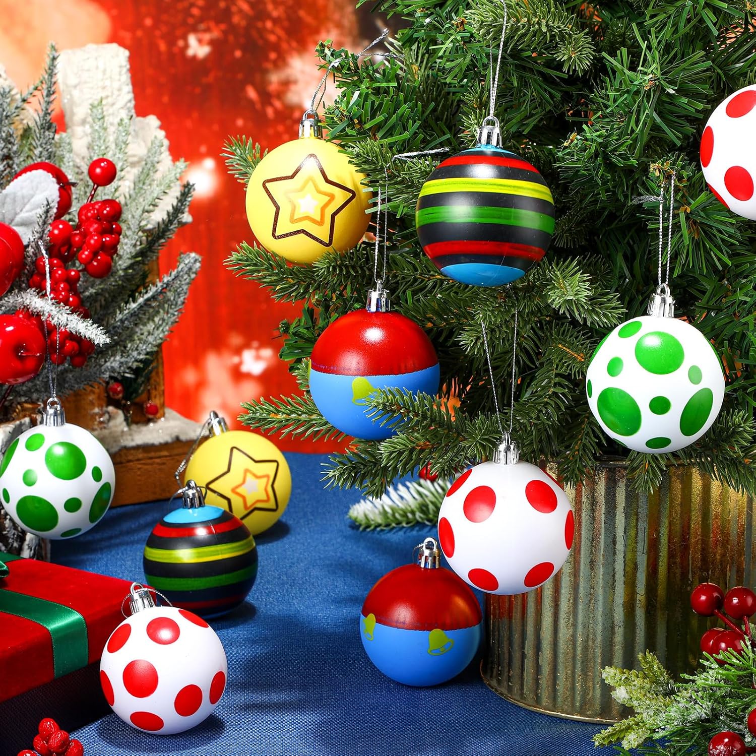 15 Pcs Glittering Christmas Balls Ornament Set