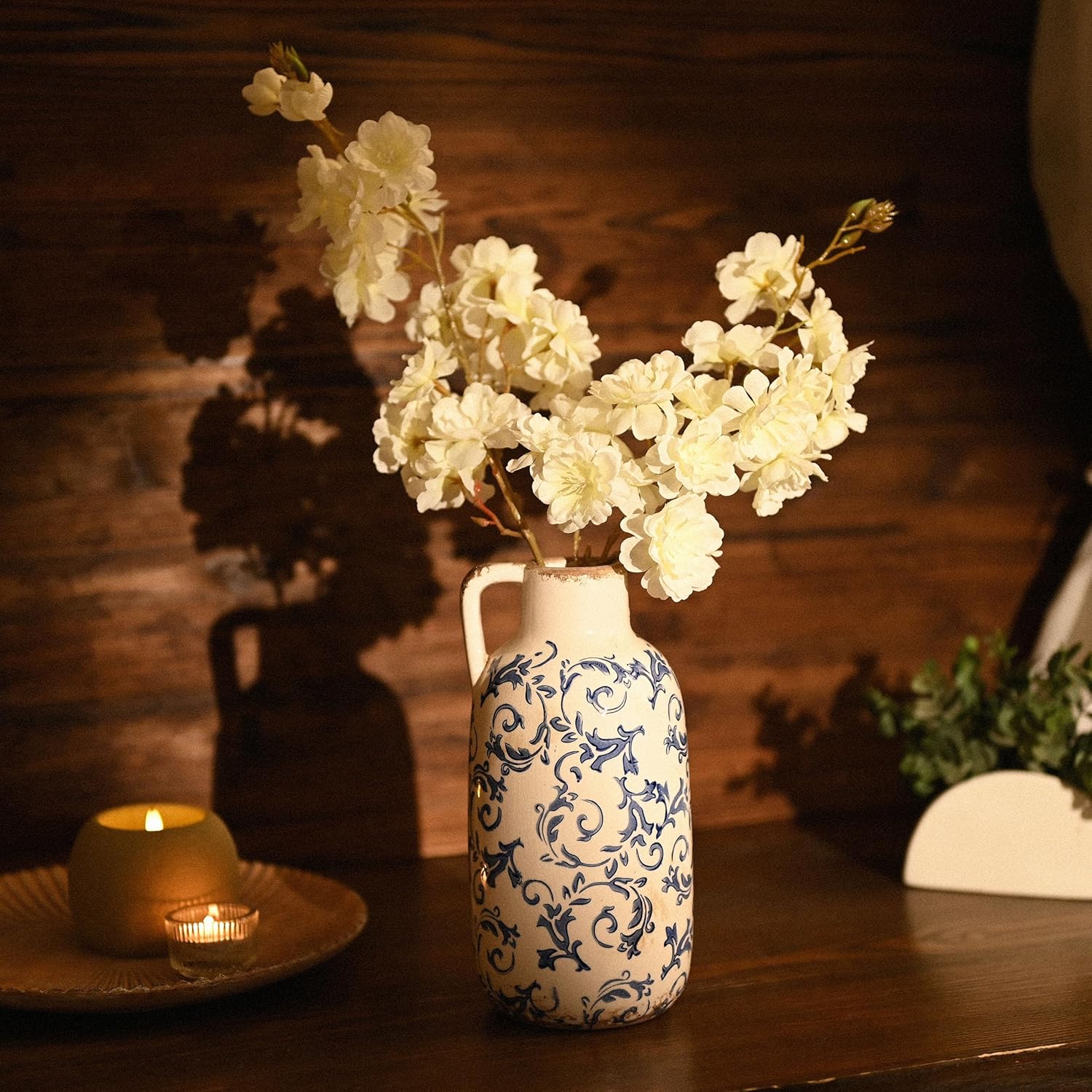 Blue and White Ceramic Vase with Crackle Glaze