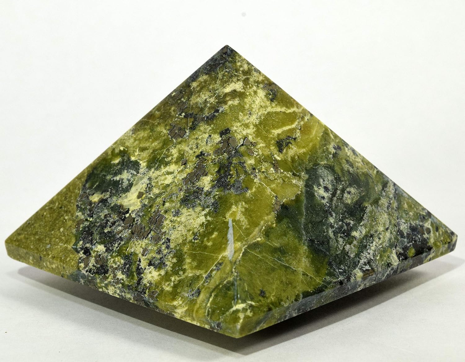 HC Set Green Serpentine Pyramid with Pyrite Clear Quartz Cabochon