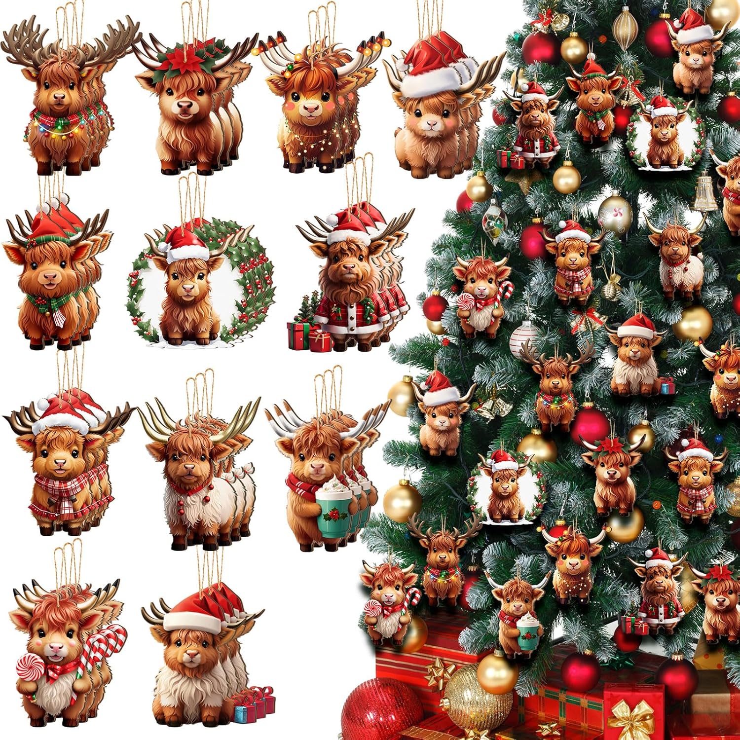 Wenqik 36 Pcs Wooden Christmas Cow Decor Set