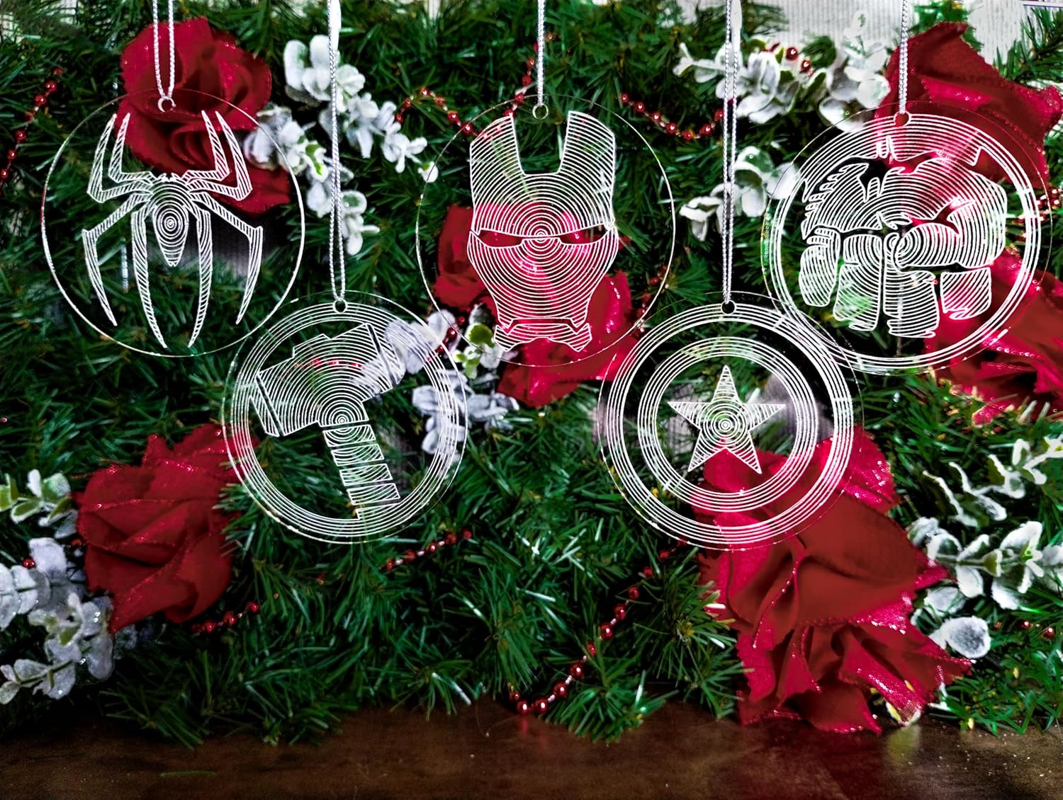 Furys Superheroes Clear Acrylic Christmas Ornaments Set of 5