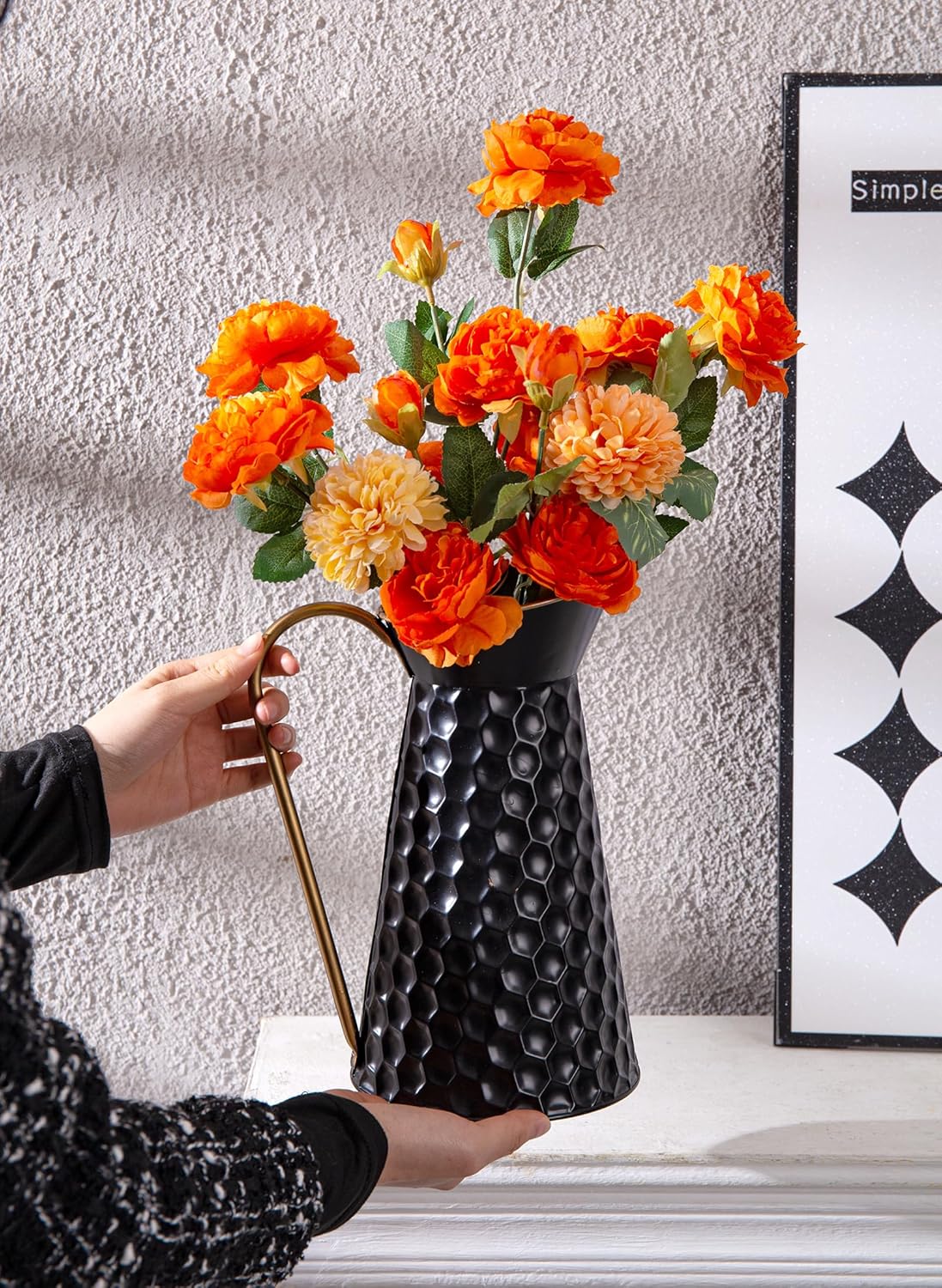 Elegant Black Metal Pitcher Vase for Home Dcor