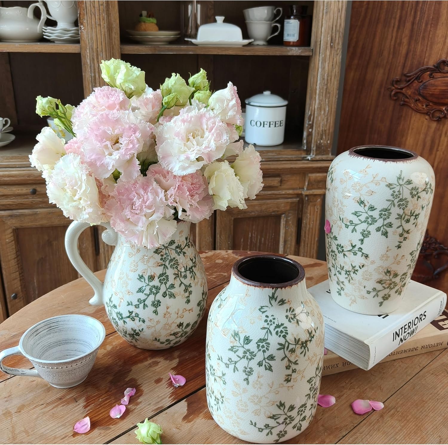 Rustic Ceramic Vase with Crackle Glaze Farmhouse Decor