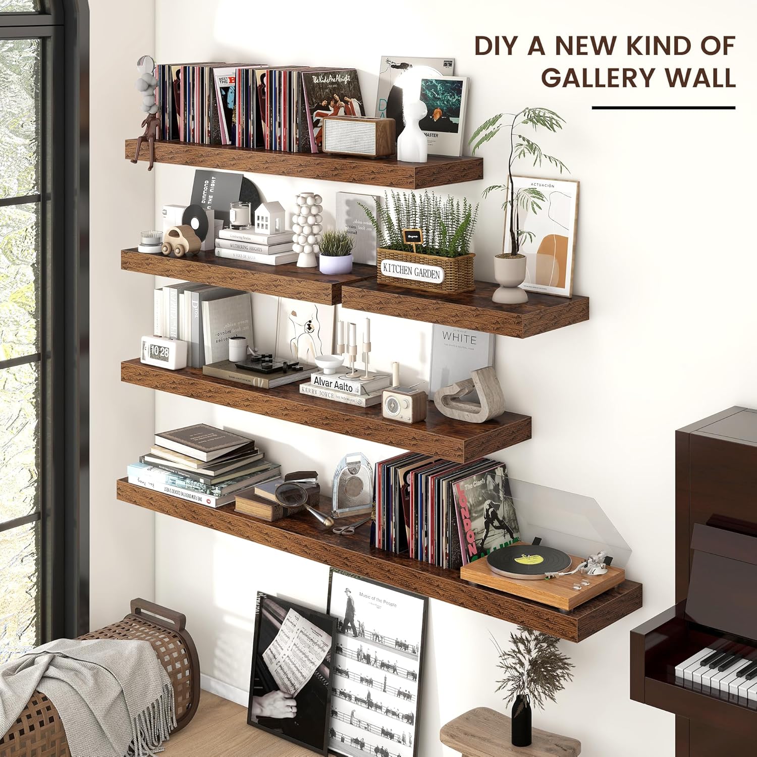 Venusmiles 36 Inch Wide Floating Wall Shelf - Brown
