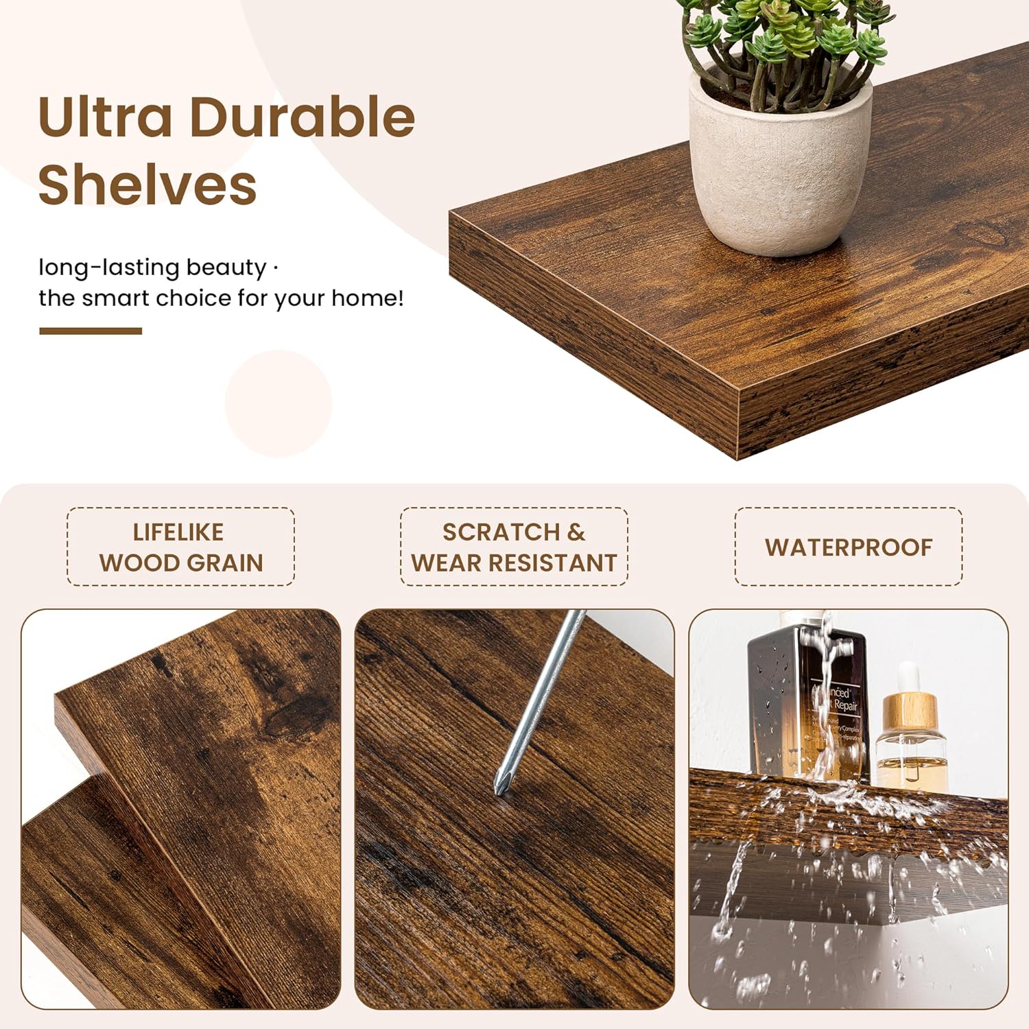 Marsmiles 30 Inch Floating Shelves 2 Pack Rustic Brown