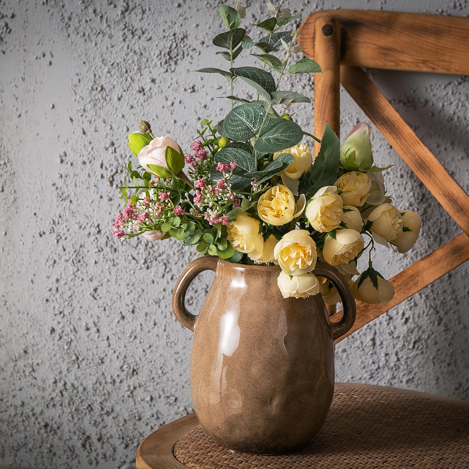 Kimdio Brown Ceramic Vase with Handles