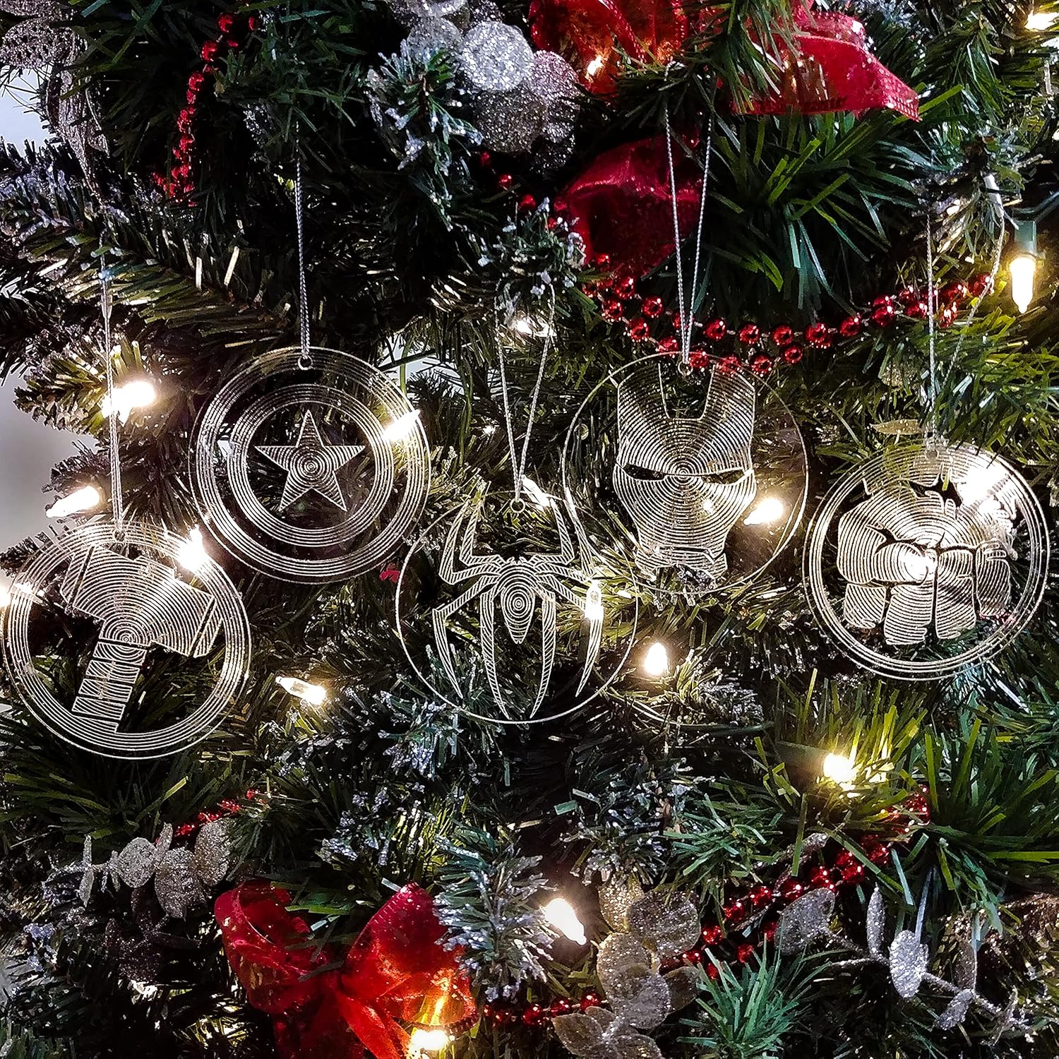 Furys Superheroes Clear Acrylic Christmas Ornaments Set of 5